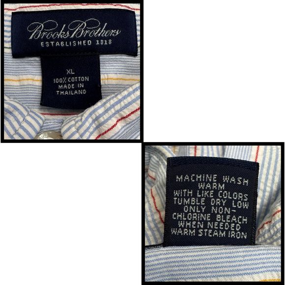 Brooks Brothers Shirt Mens Button-Down Seersucker Striped Textured XL Preppy - Picture 8 of 8